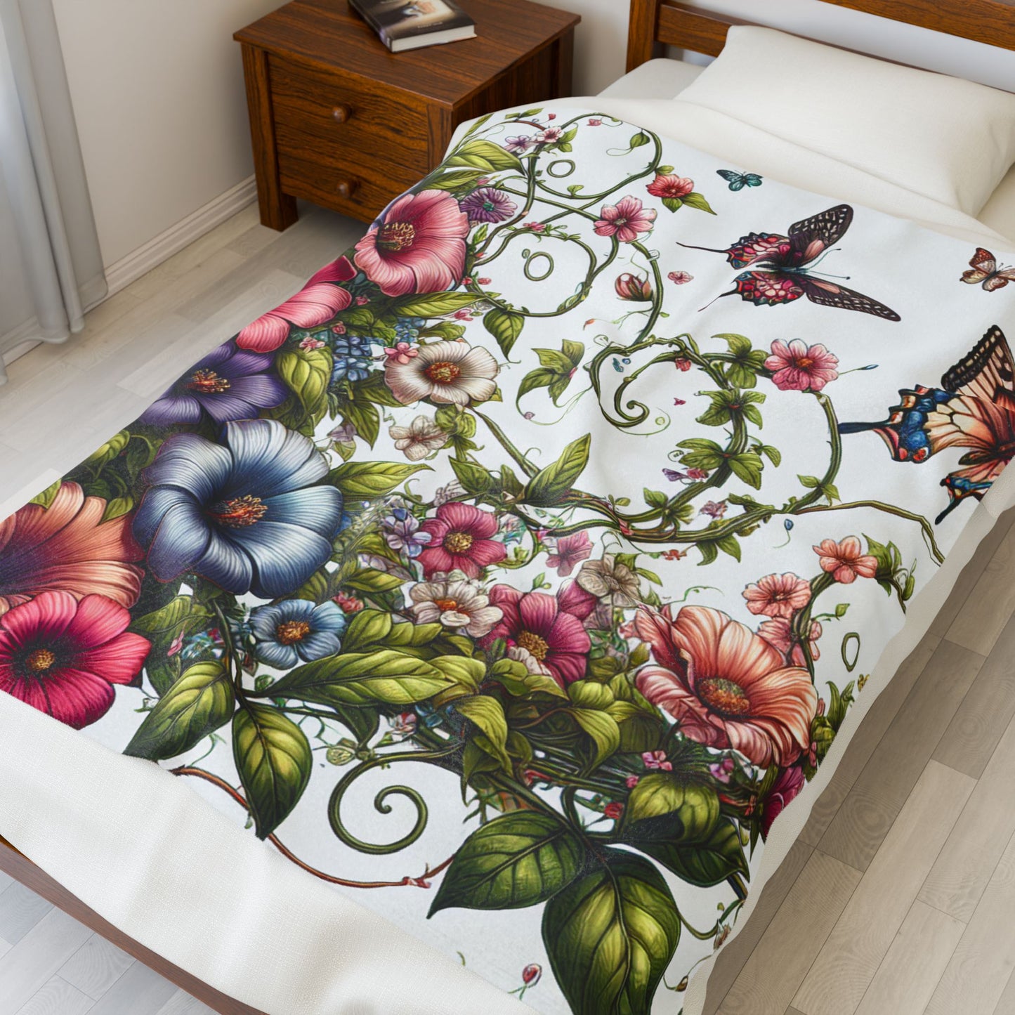 Butterflies and Springtime Blooms- Plush Blanket