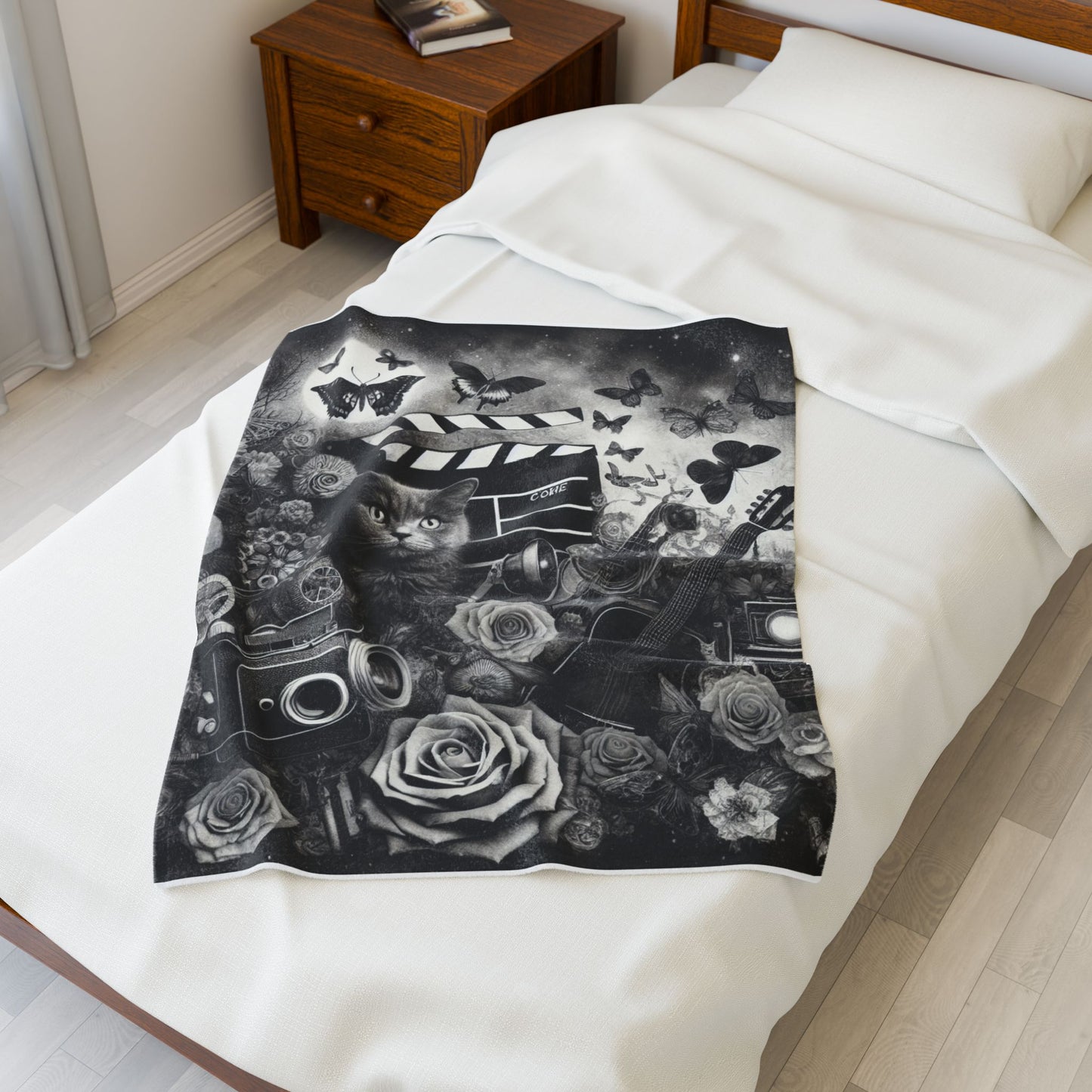 Feline Fantasy and Fluttering Moments - Plush Blanket