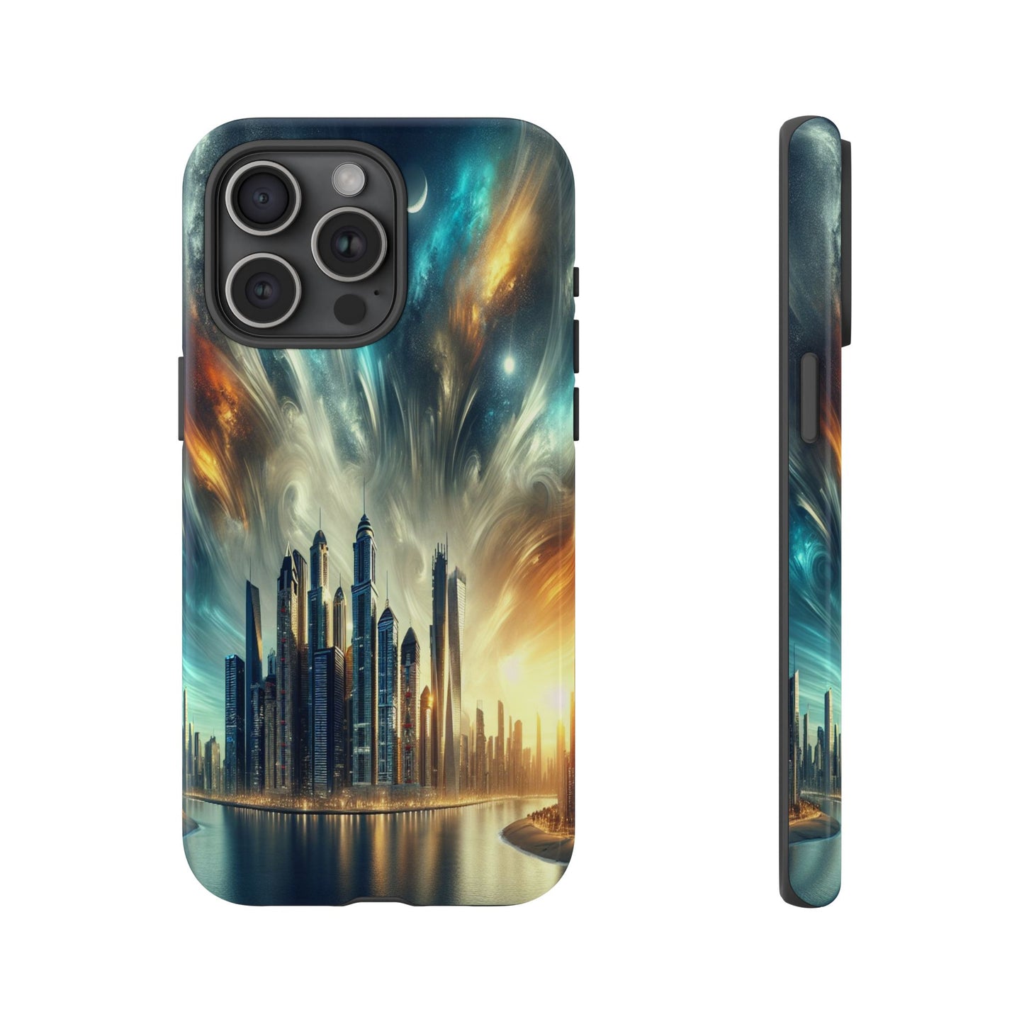 Cityscape under Celestial Tapestry - Phone Case