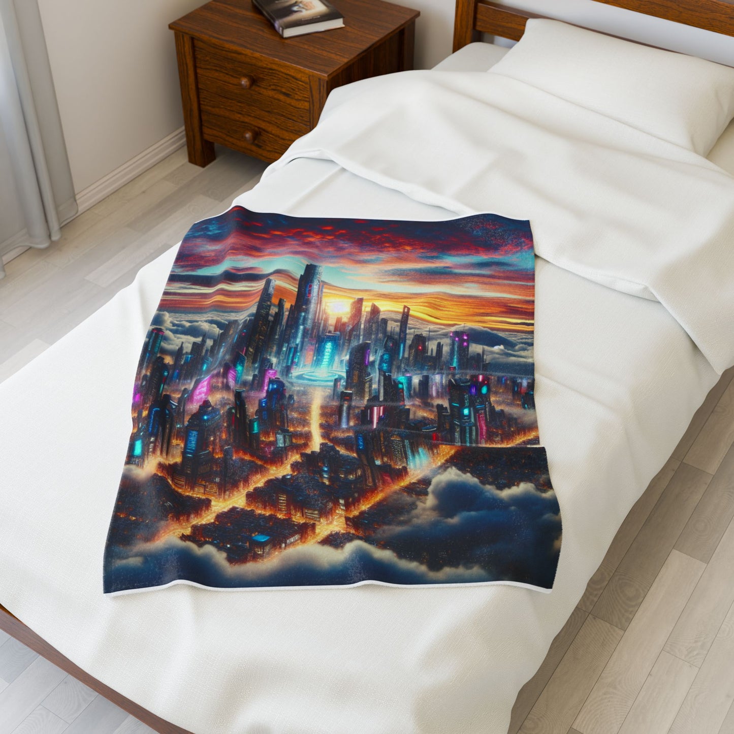 Futuristic Skyscrapers Above the Clouds - Plush Blanket