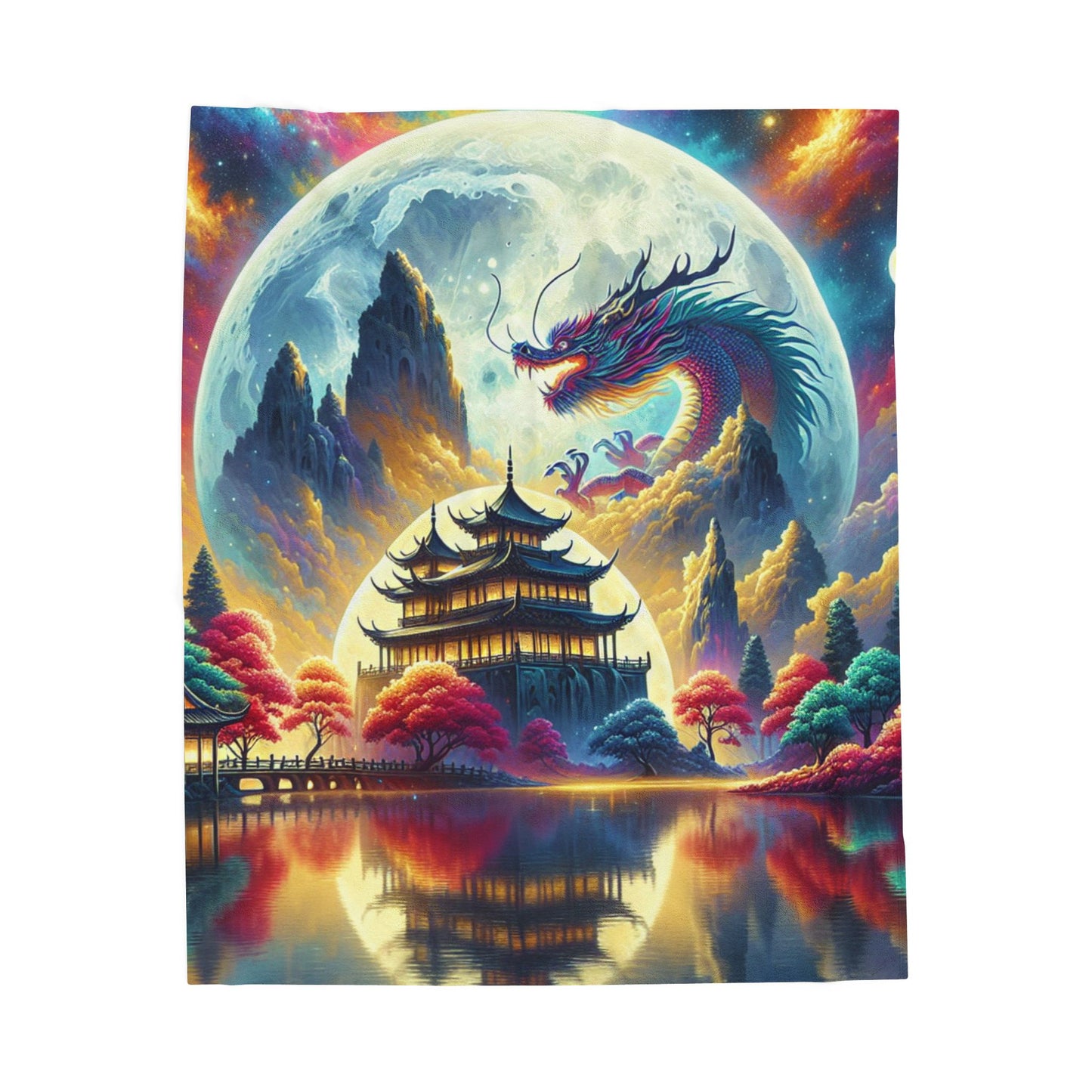 Dragon's Enclave Under the Radiant Moon - Plush Blanket