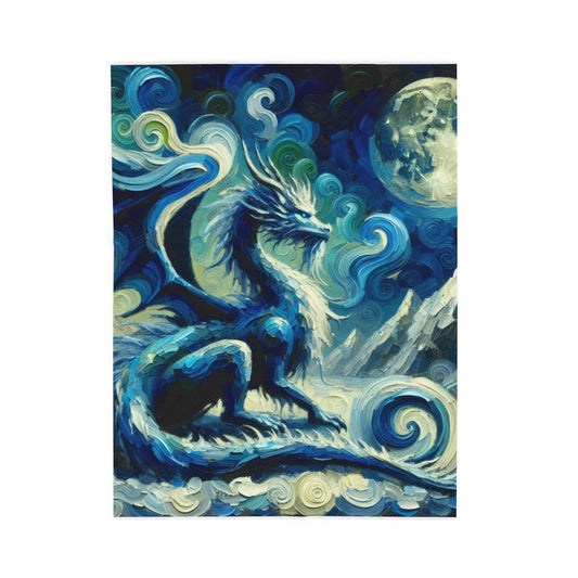Moonlit Dragon in a Swirling Realm - Plush Blanket
