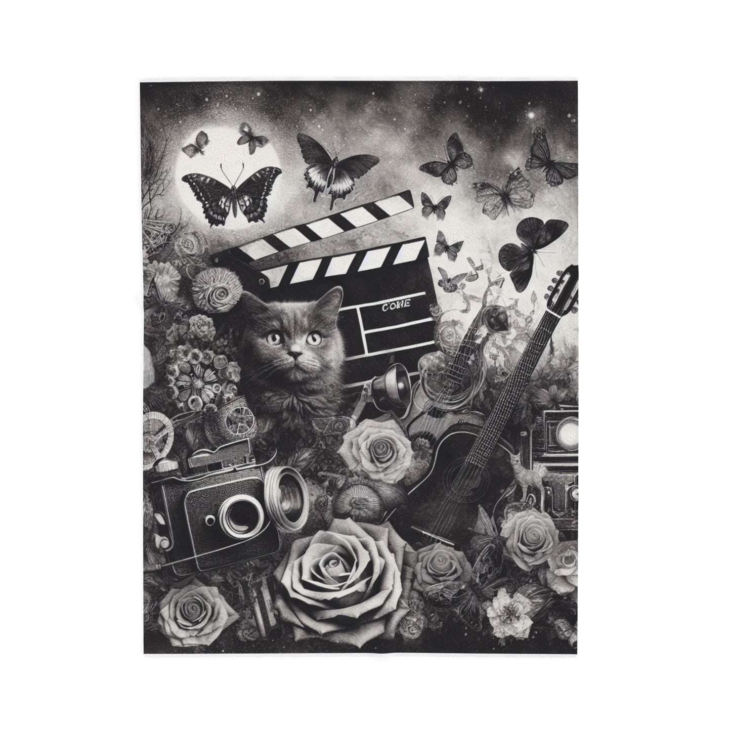 Feline Fantasy and Fluttering Moments - Plush Blanket