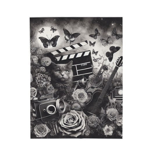 Feline Fantasy and Fluttering Moments - Plush Blanket
