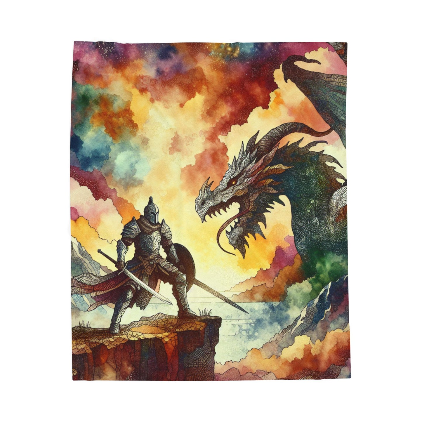 Knight and Dragon Showdown - Plush Blanket