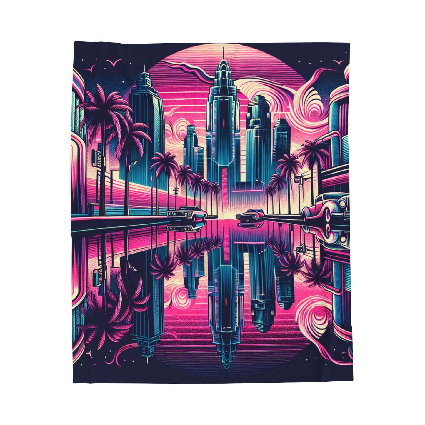 Retro Nightscape Vista - Plush Blanket