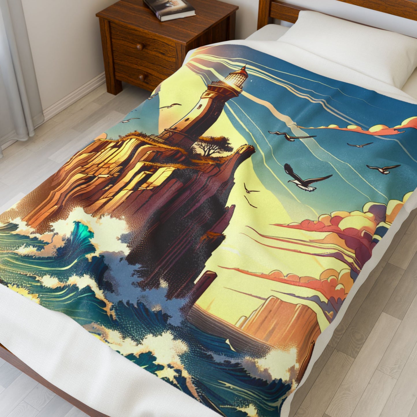 Lighthouse at the Edge of Waves - Plush Blanket
