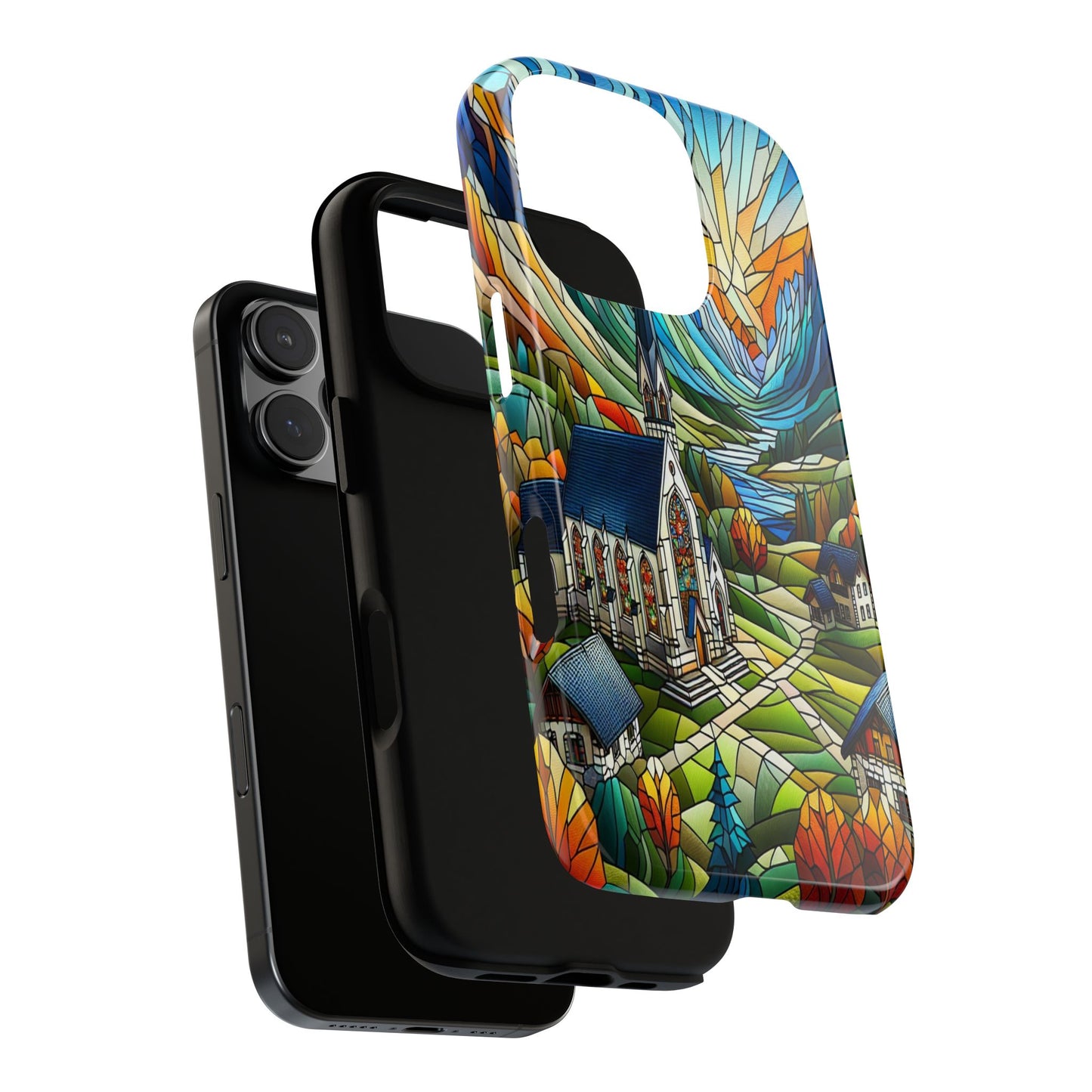 Stained Glass Countryside Scene - Phone Case
