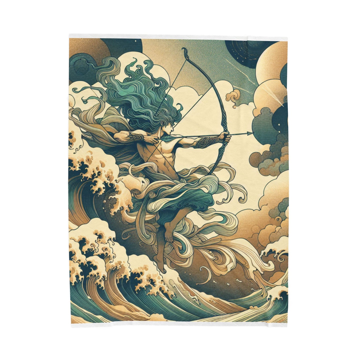 Celestial Archer in Ocean Waves - Plush Blanket
