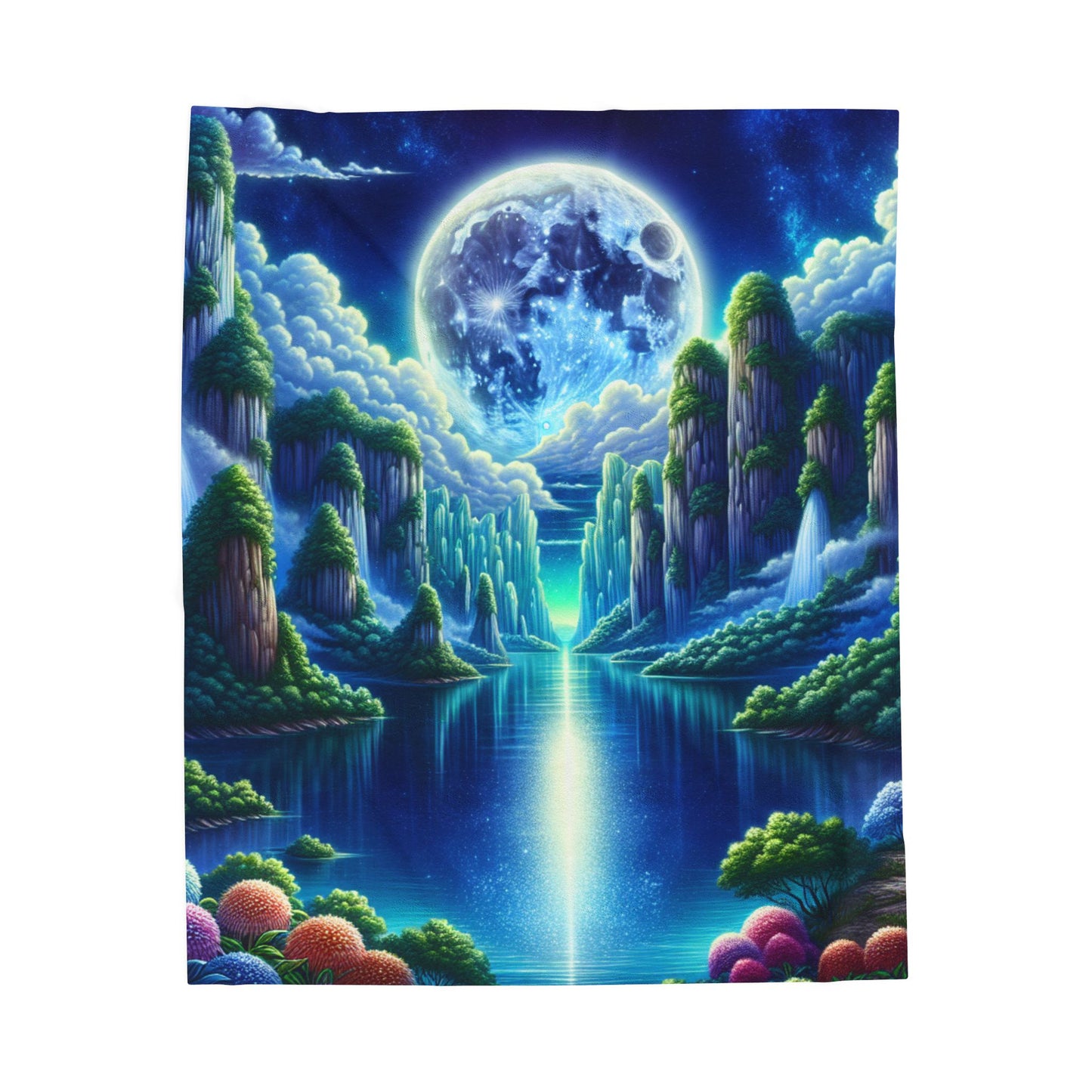 Moonlit Realm of Tranquility - Plush Blanket
