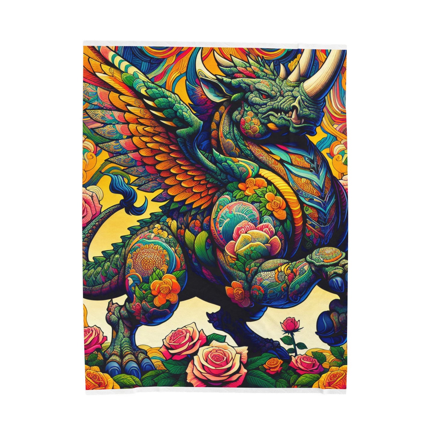 Winged Guardian in Blooming Splendor - Plush Blanket