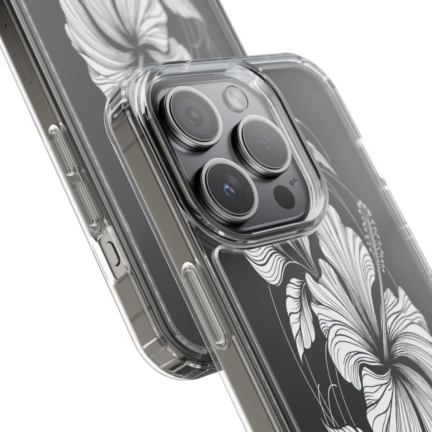 Transparent Hibiscus Design in Black and White Iphone Case Compatible With Iphone 16 15 14 - Clear Phone Cover