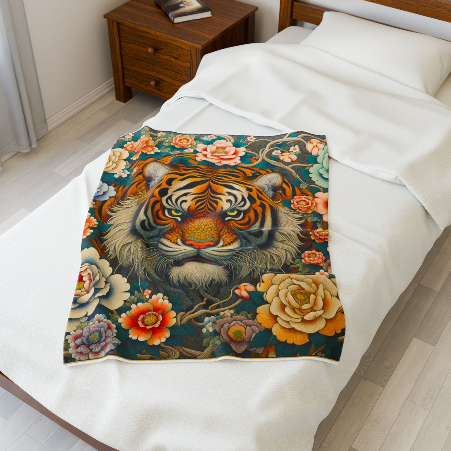 Tiger's Realm in Bloom - Plush Blanket