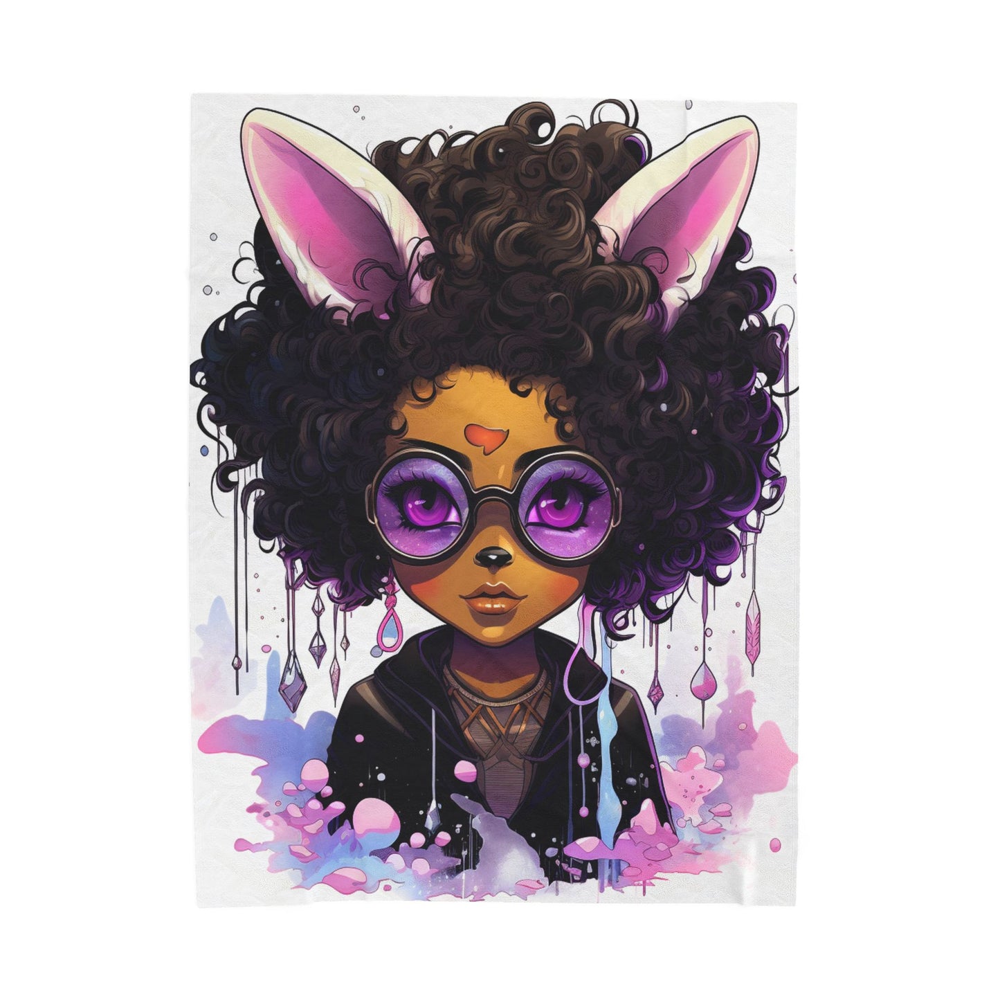 Stylish Melanin Rabbit-Eared Dreamer- Plush Blanket