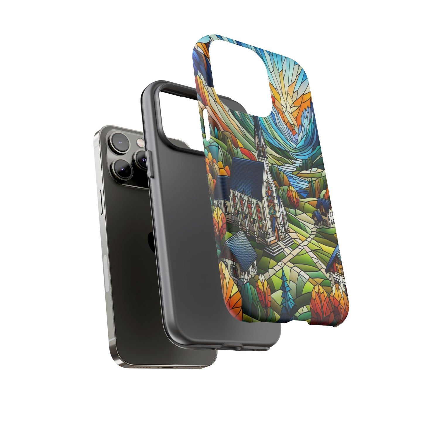 Stained Glass Countryside Scene - Phone Case