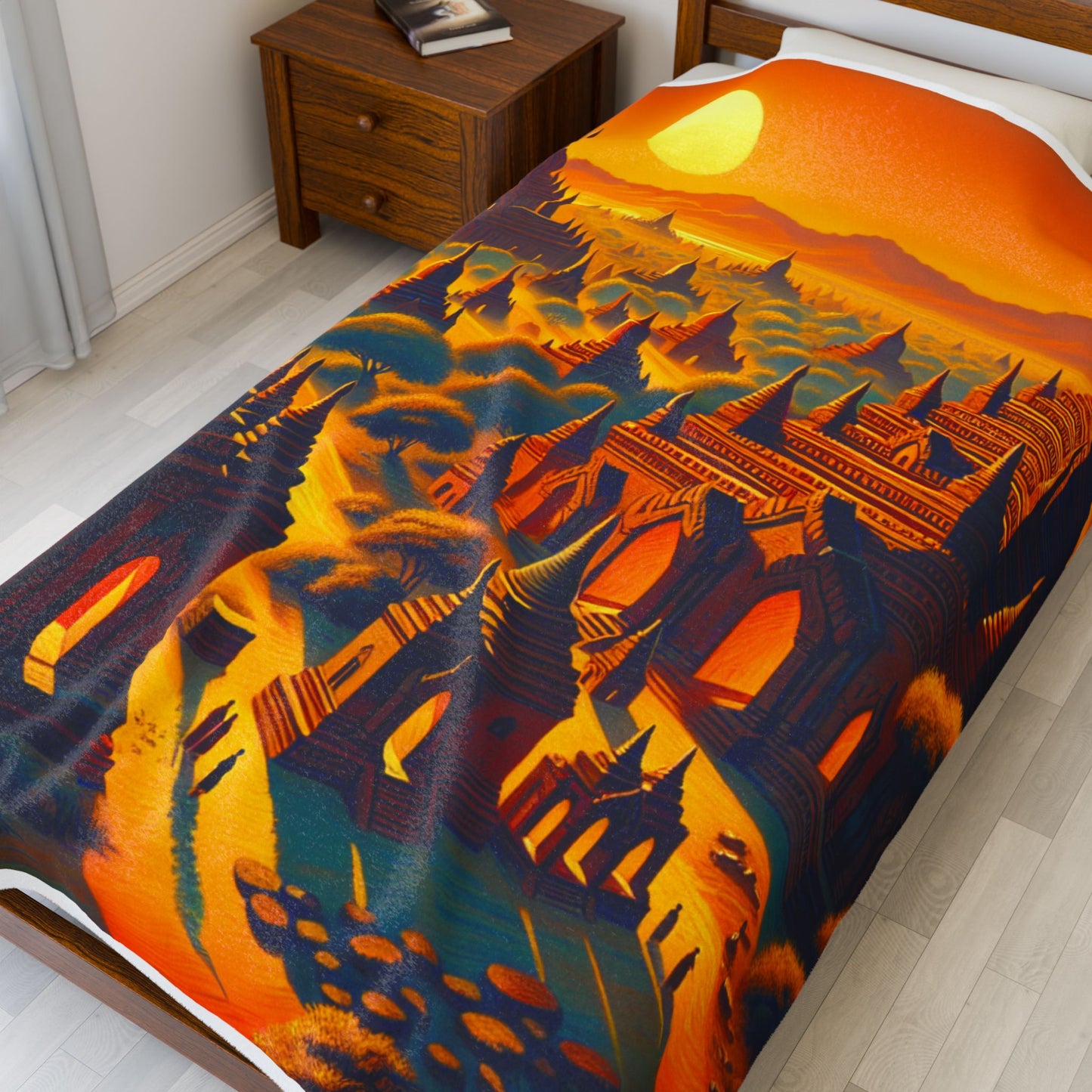 Golden Pagoda Panorama- Plush Blanket