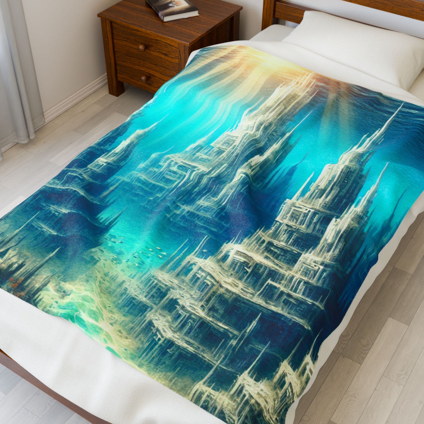 Underwater Cityscape Odyssey - Plush Blanket