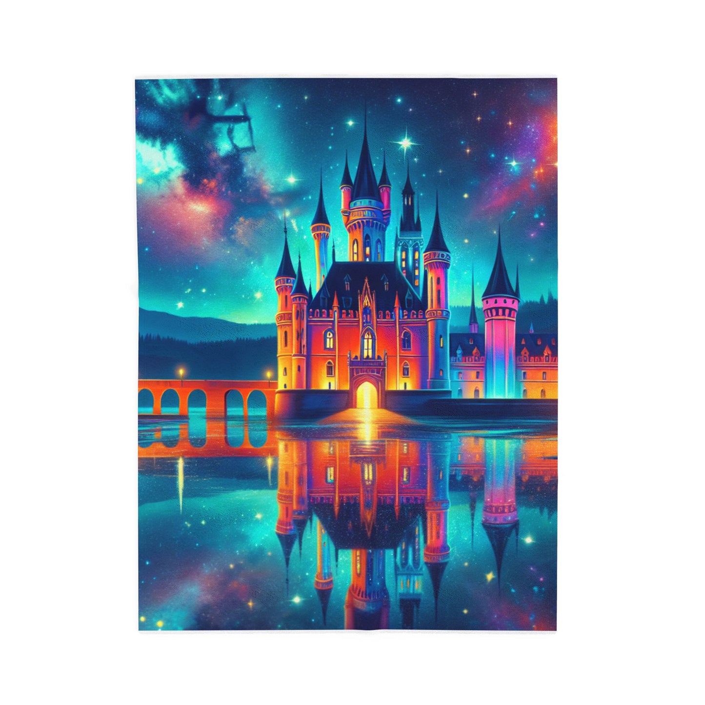 Mystical Fortress Reflections - Plush Blanket