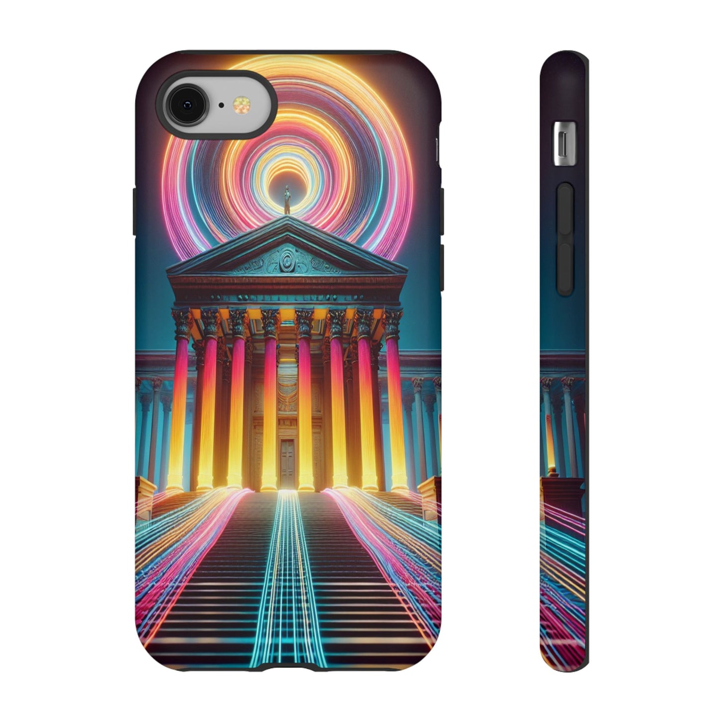 Illuminated Landmark with Colorful Trails - Phone Case