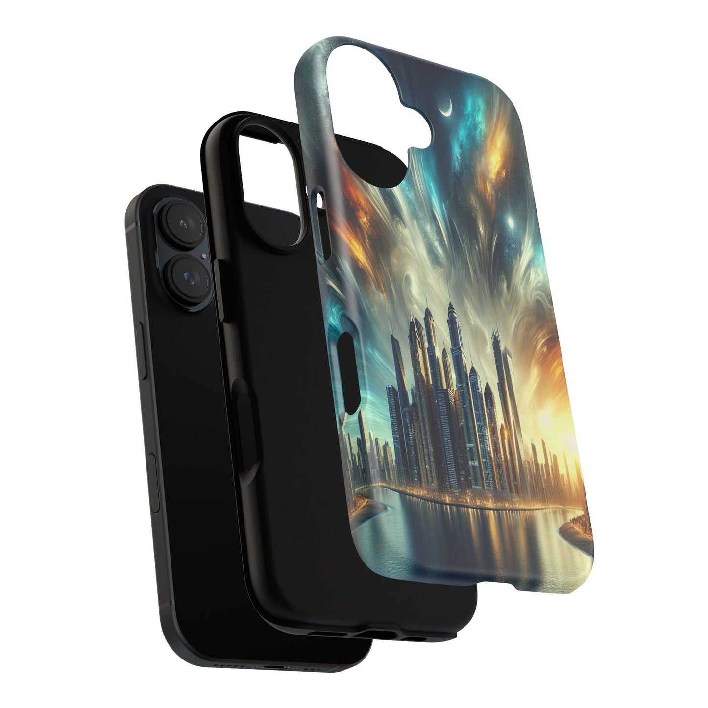 Cityscape under Celestial Tapestry - Phone Case