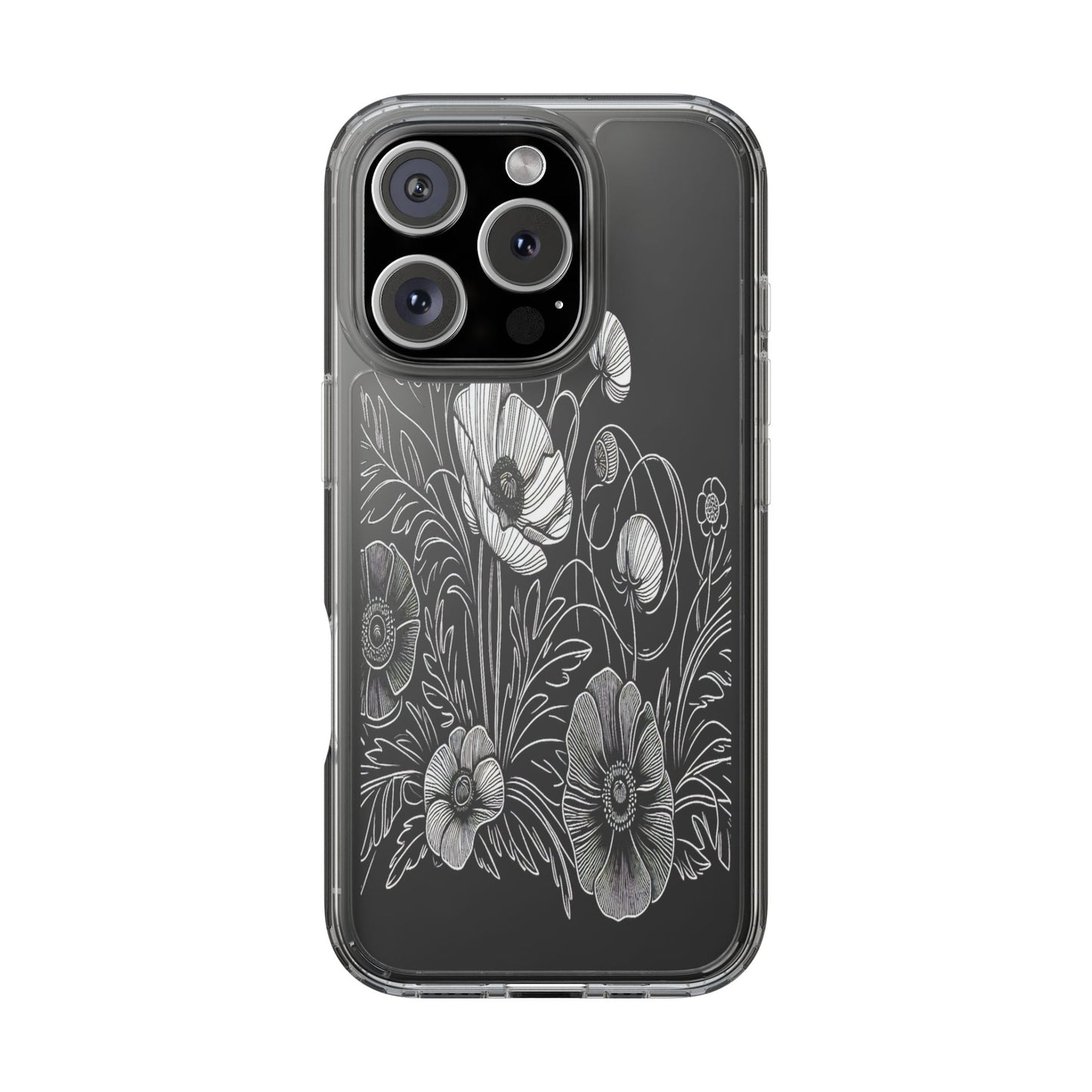Transparent Black and White Floral Design Iphone Case Compatible With Iphone 16 15 14 - Clear Phone Cover