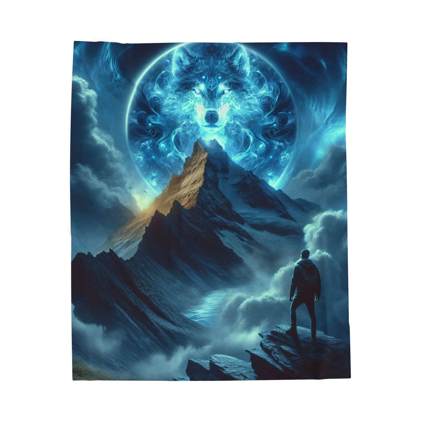 Wolf's Majesty in the Clouds - Plush Blanket