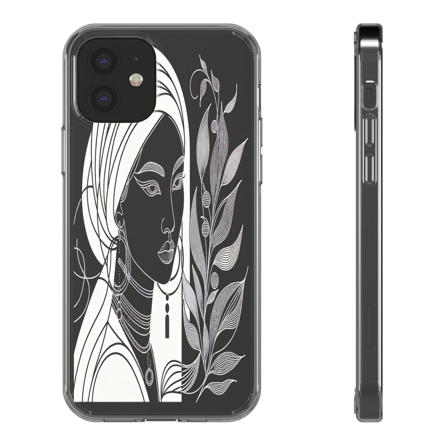 Transparent Mystical Portrait in Lines Iphone Case Compatible With Iphone 16 15 14 - Clear Phone Cover