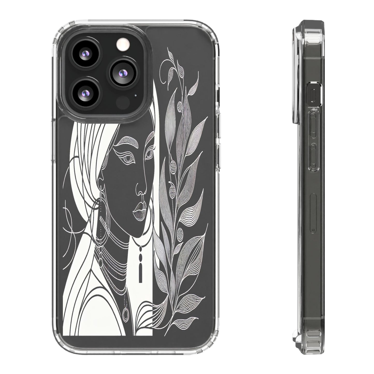 Transparent Mystical Portrait in Lines Iphone Case Compatible With Iphone 16 15 14 - Clear Phone Cover