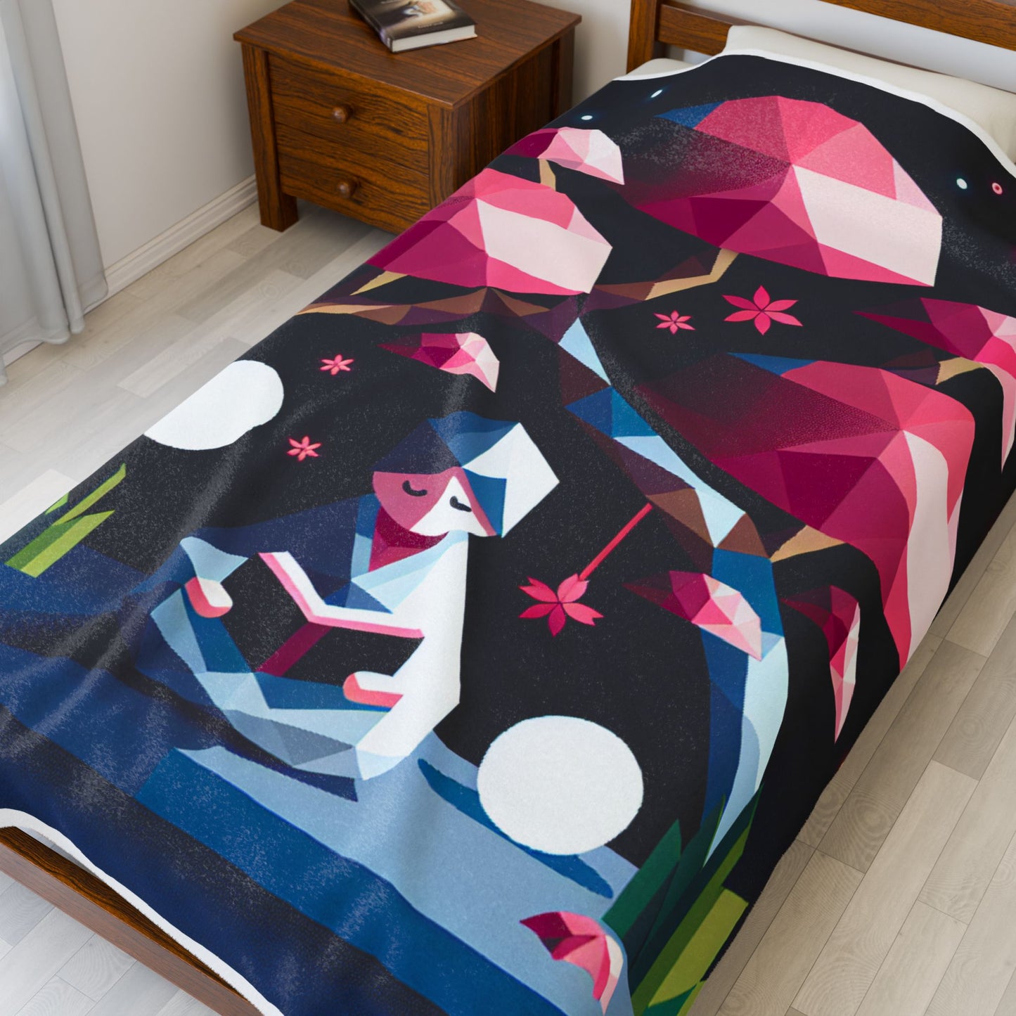 Quiet Contemplation Under Geometric Trees - Plush Blanket