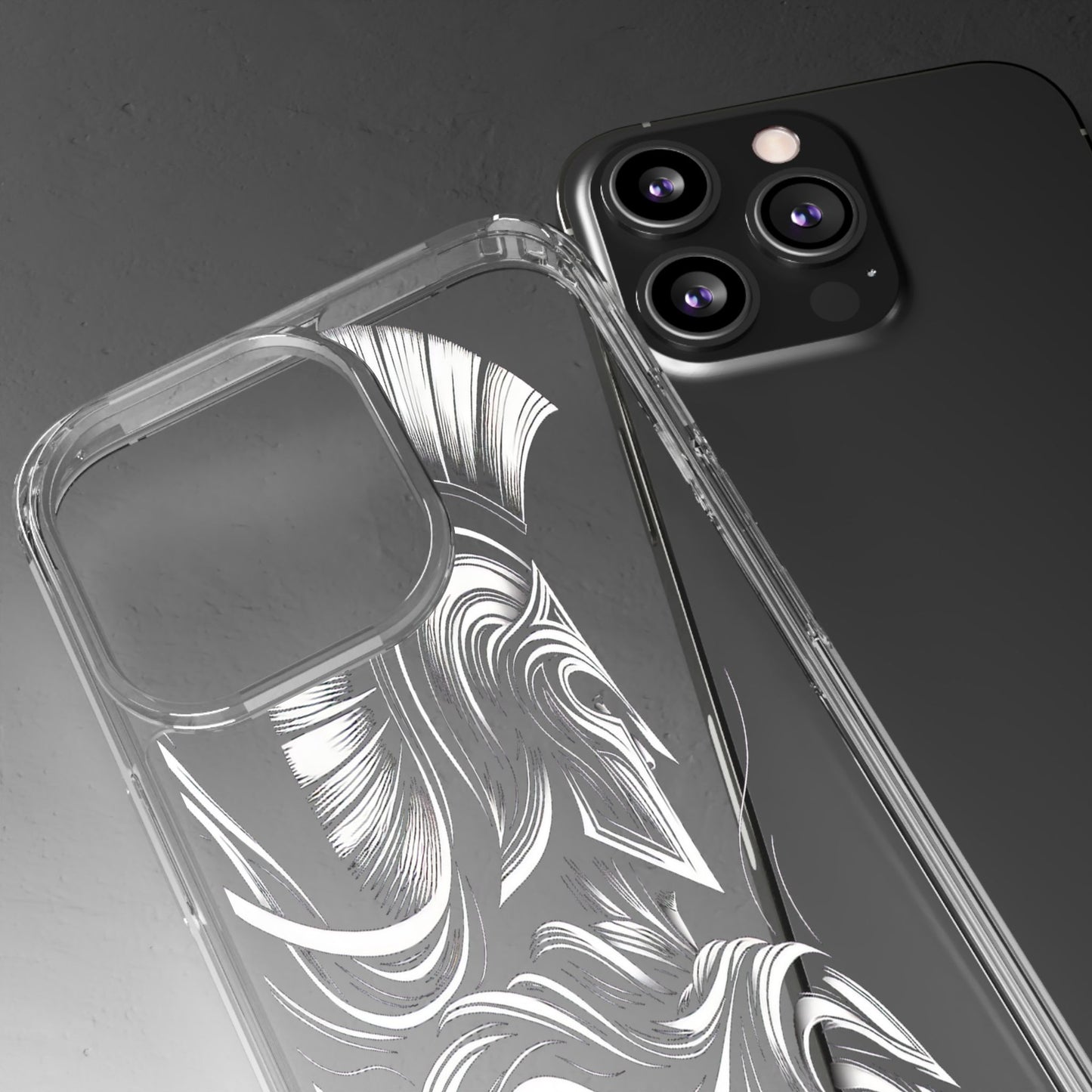 Transparent Helmeted Sentinel in Monochrome Motion Iphone Case Compatible With Iphone 16 15 14 - Clear Phone Cover