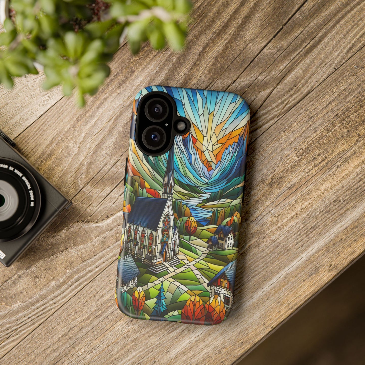 Stained Glass Countryside Scene - Phone Case