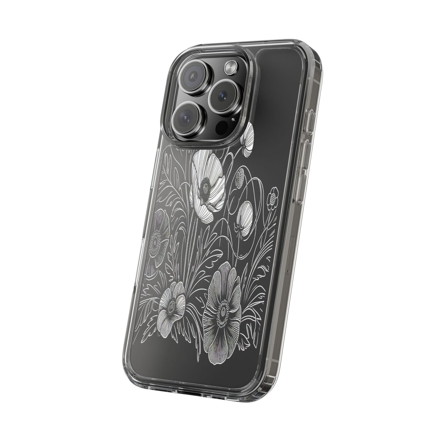 Transparent Black and White Floral Design Iphone Case Compatible With Iphone 16 15 14 - Clear Phone Cover
