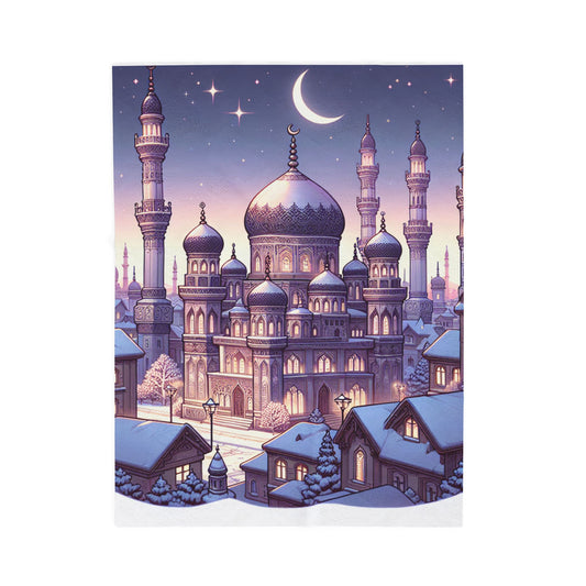 Mystic Evening in a Snow-Clad Town - Plush Blanket