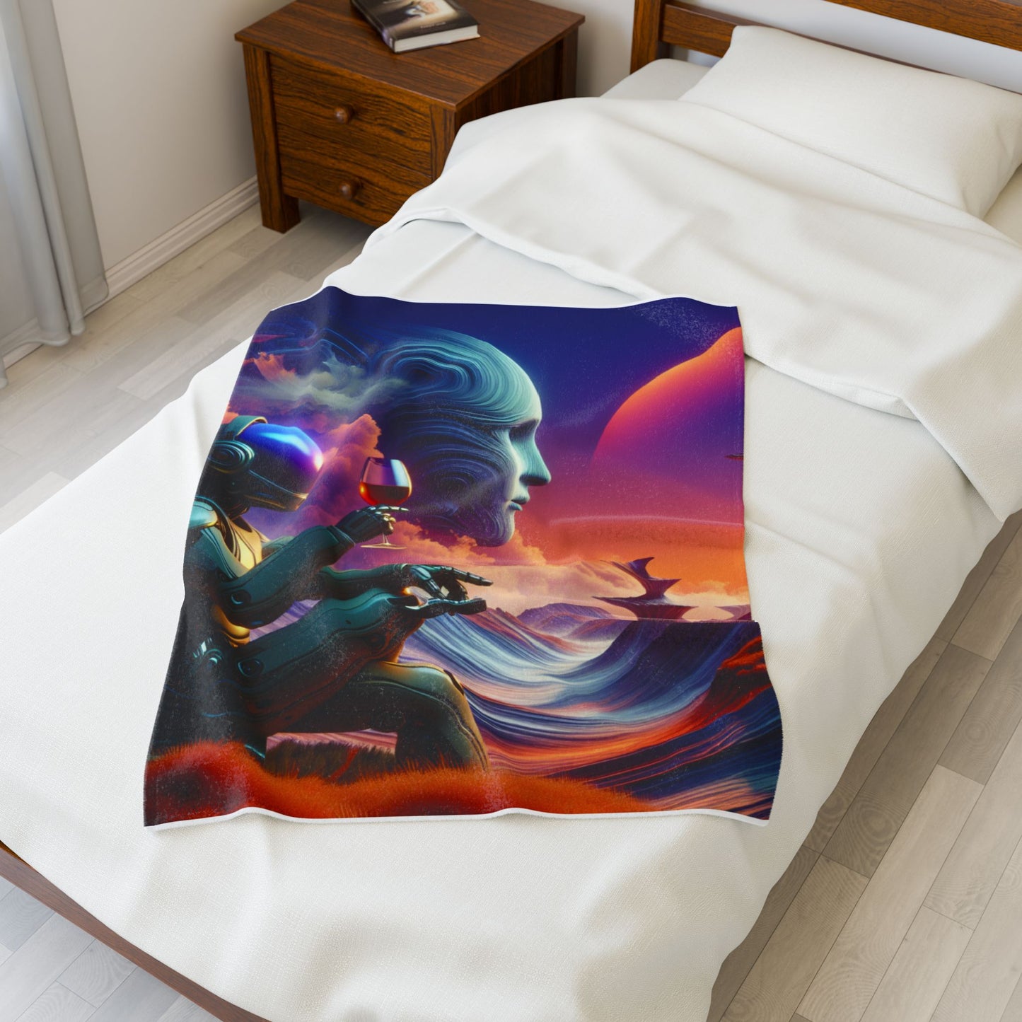 Robo Dreamscape in the Dawn of AI - Plush Blanket