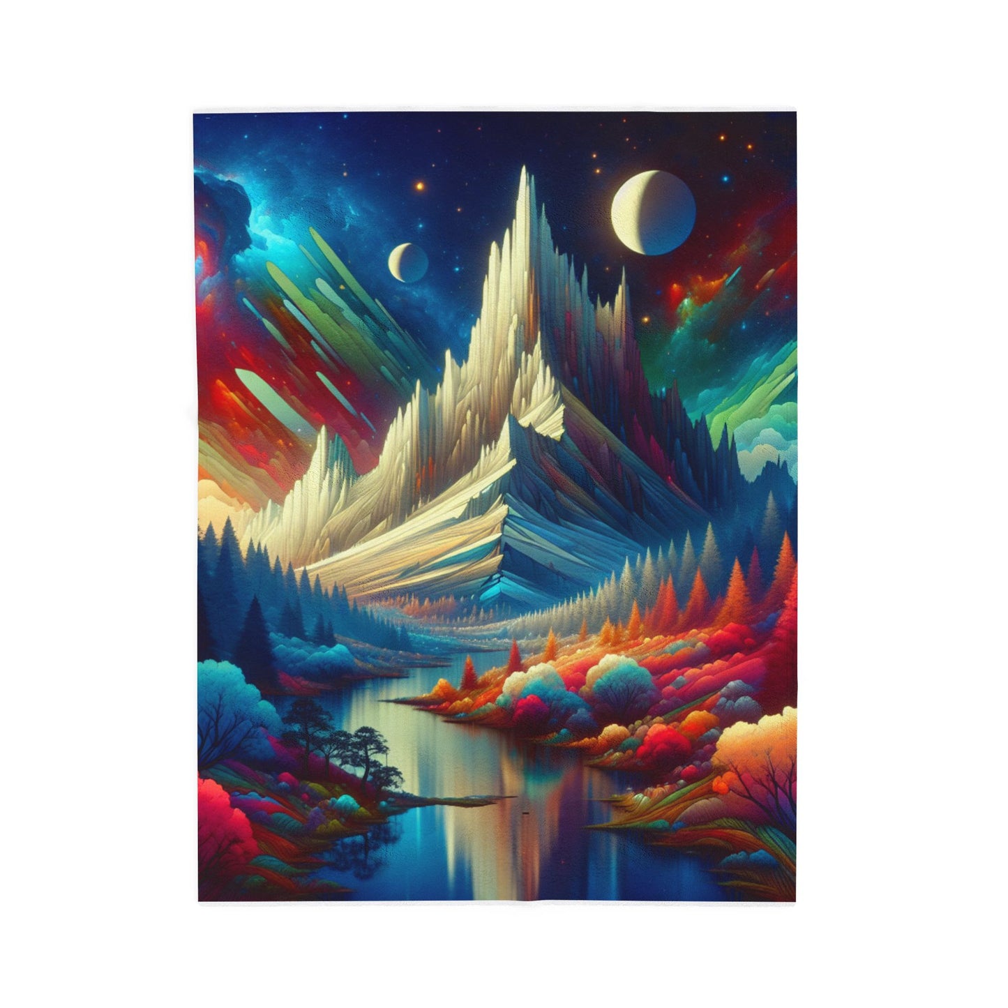 Celestial Peaks in a Colorful Landscape - Plush Blanket