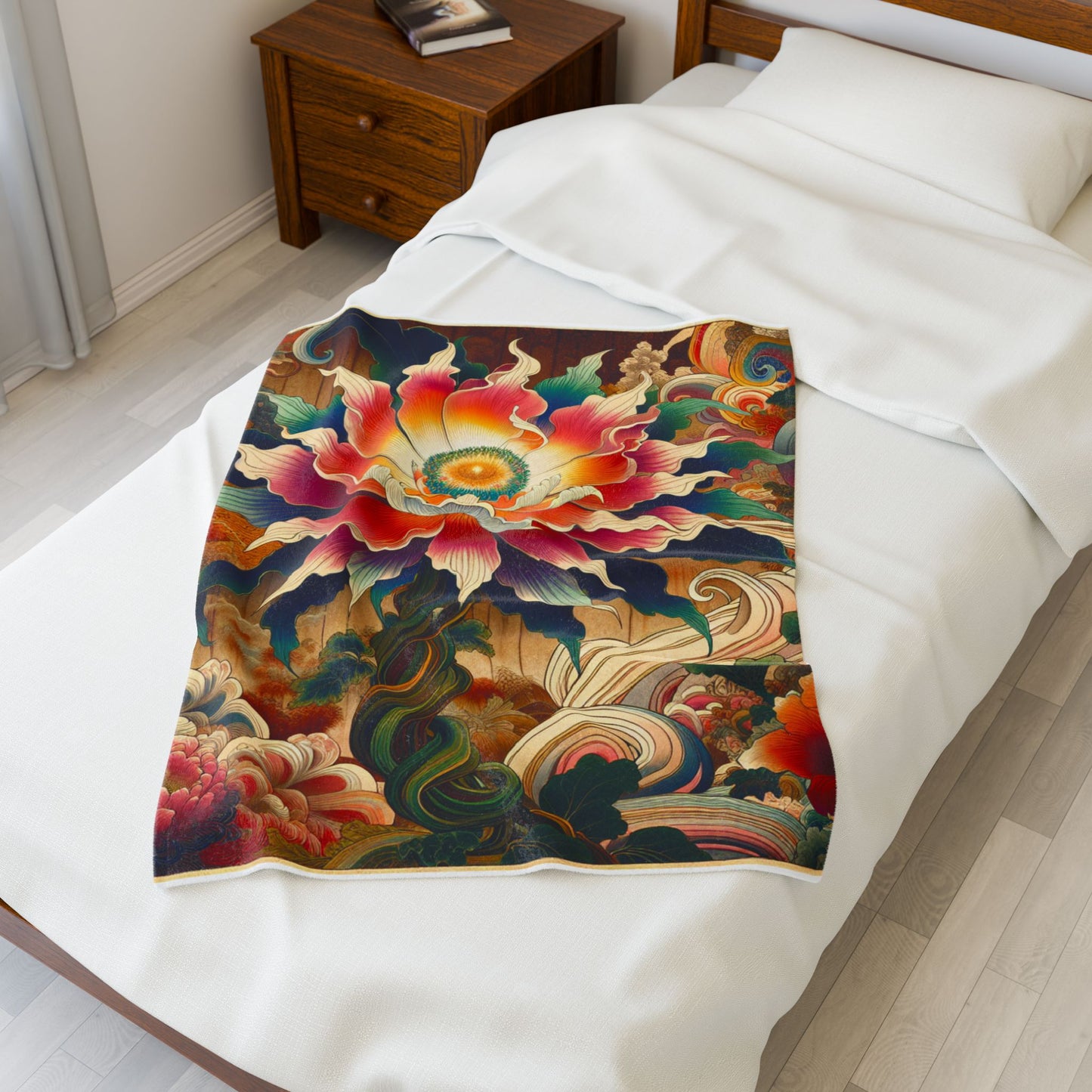 Floral Odyssey in a Mystical Realm - Plush Blanket