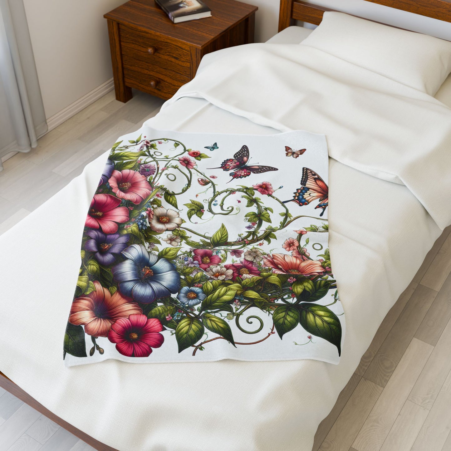 Butterflies and Springtime Blooms- Plush Blanket