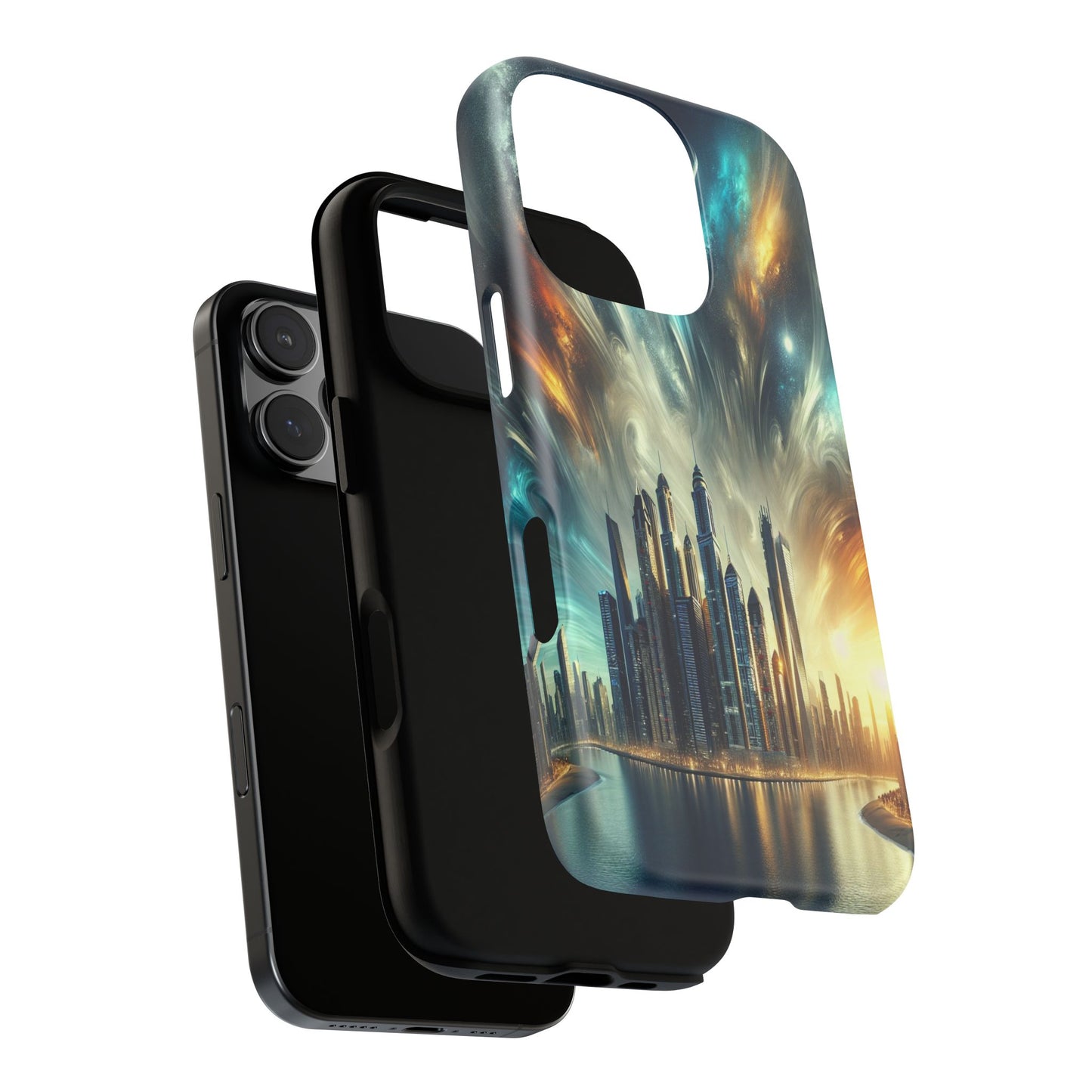 Cityscape under Celestial Tapestry - Phone Case