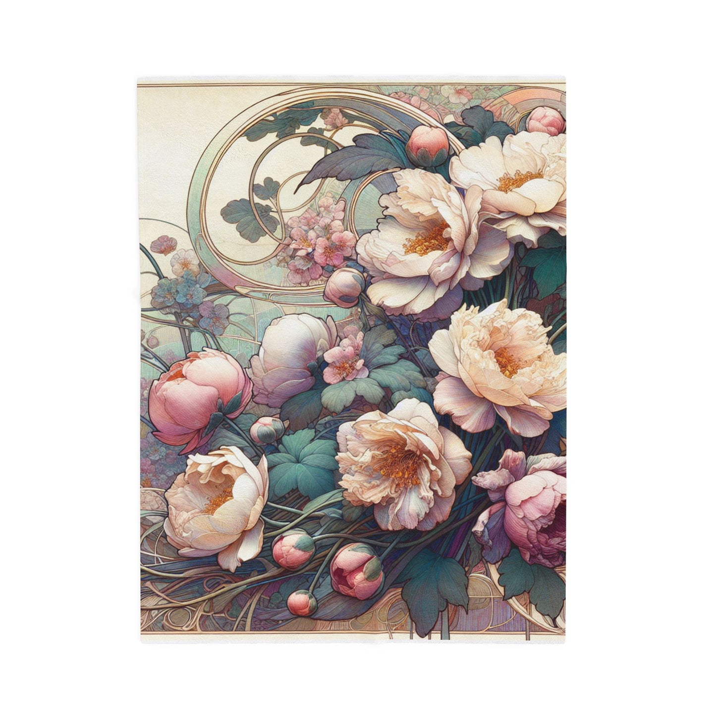Art Nouveau Peony Delight- Plush Blanket