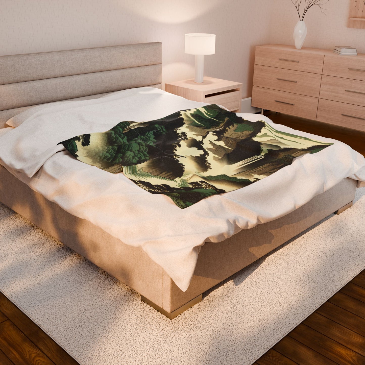 Majestic Cliffs and Waterfall Scene - Plush Blanket