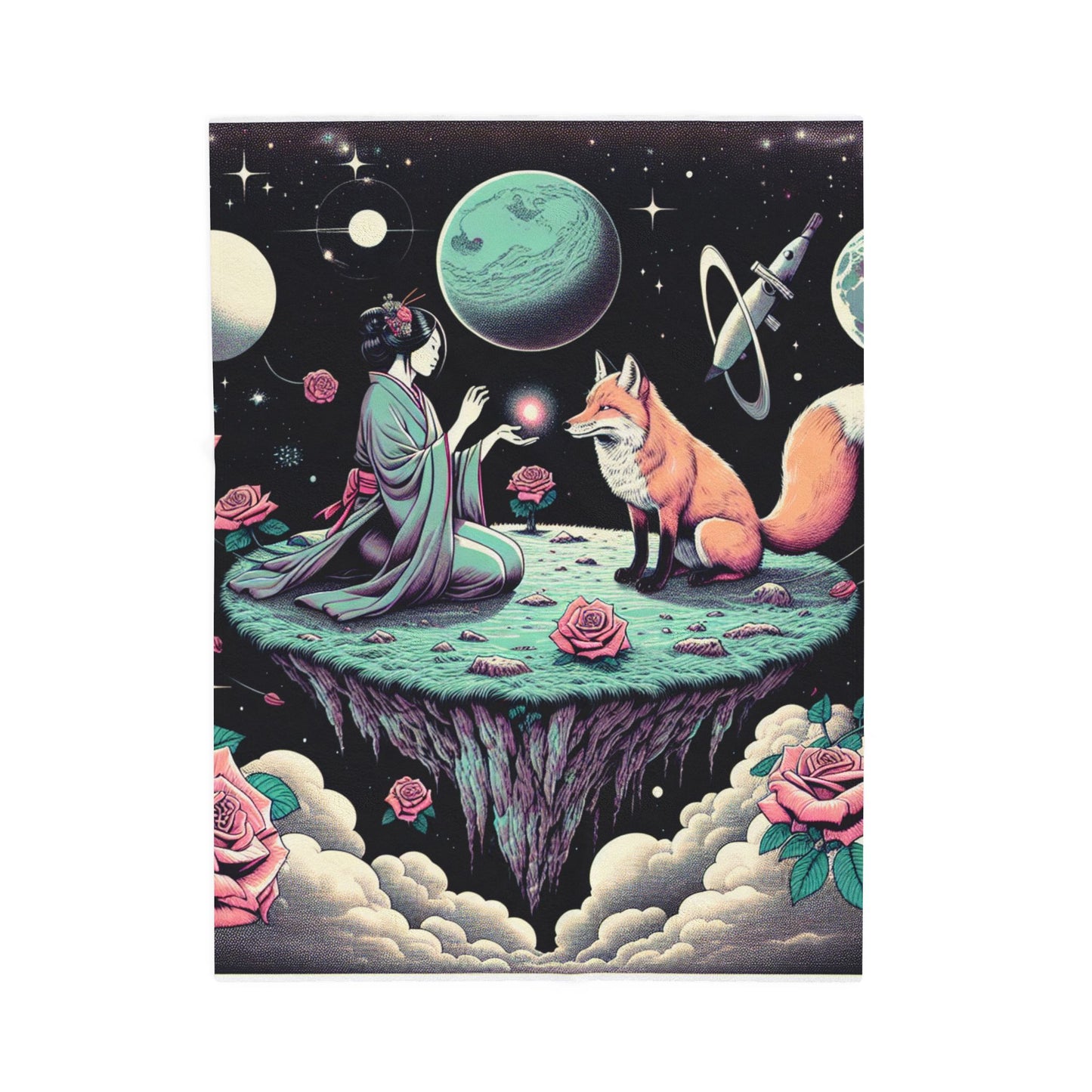 Floating Realm of Stars and Roses - Plush Blanket