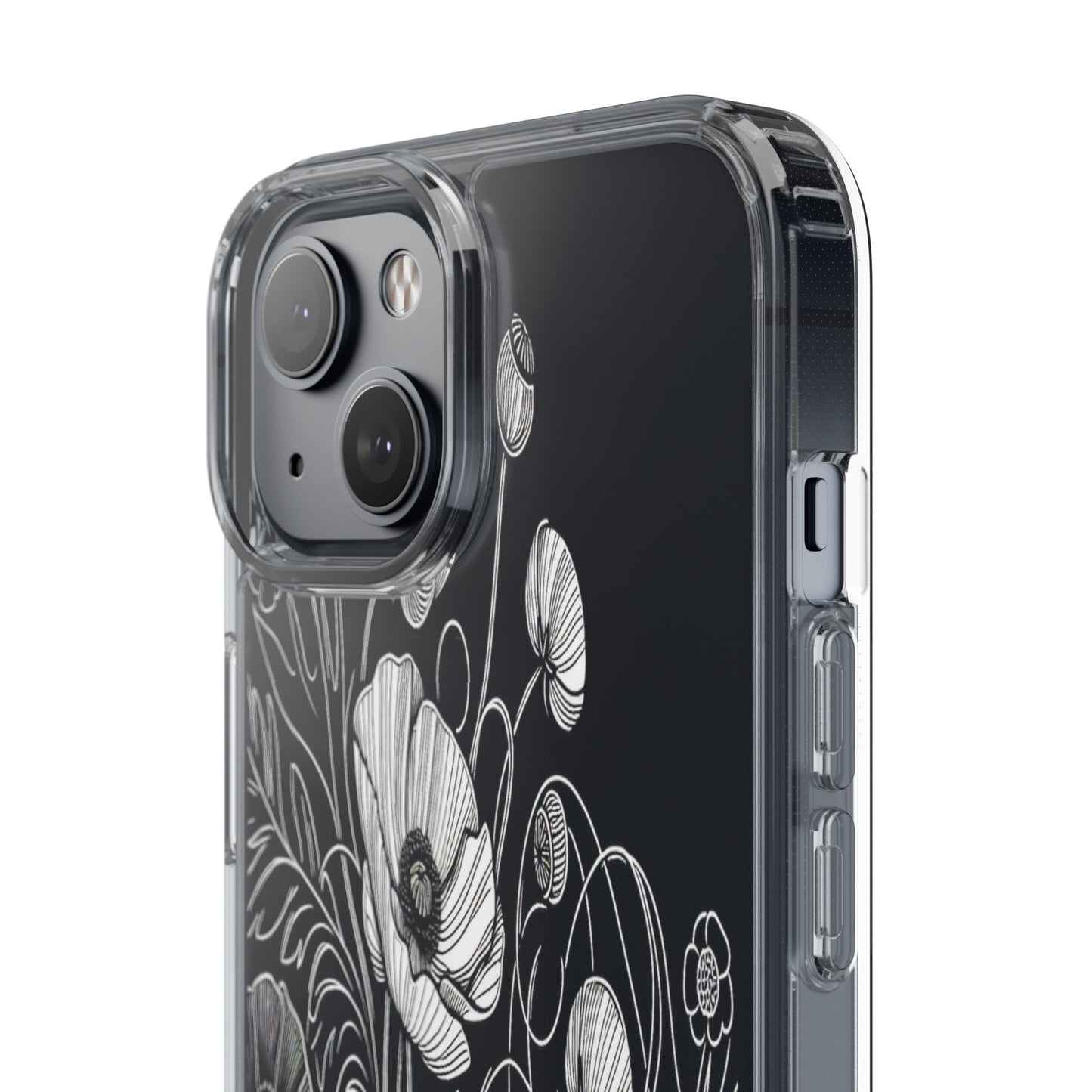 Transparent Black and White Floral Design Iphone Case Compatible With Iphone 16 15 14 - Clear Phone Cover