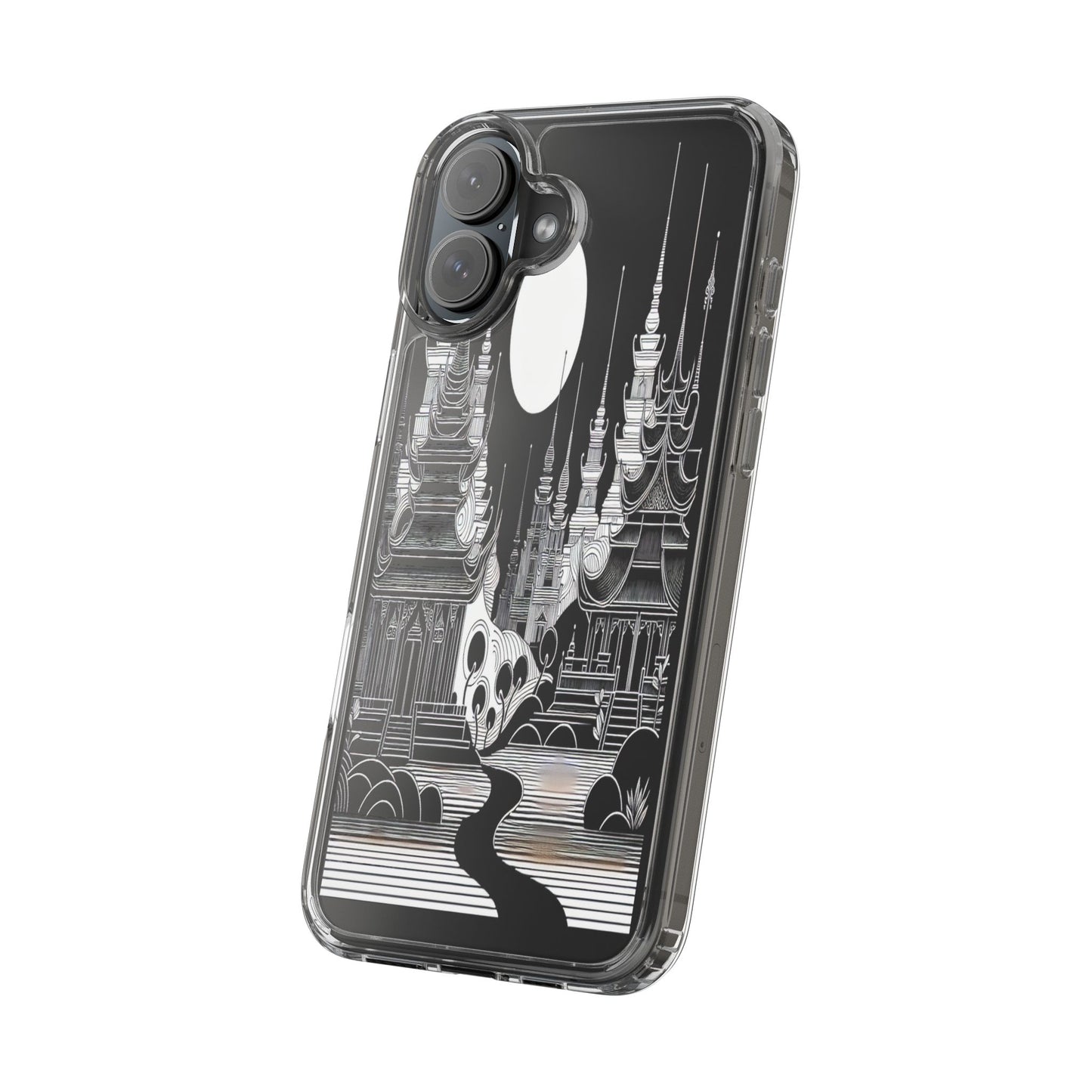 Transparent Temple Silhouette Under Bright Moon Iphone Case Compatible With Iphone 16 15 14 - Clear Phone Cover