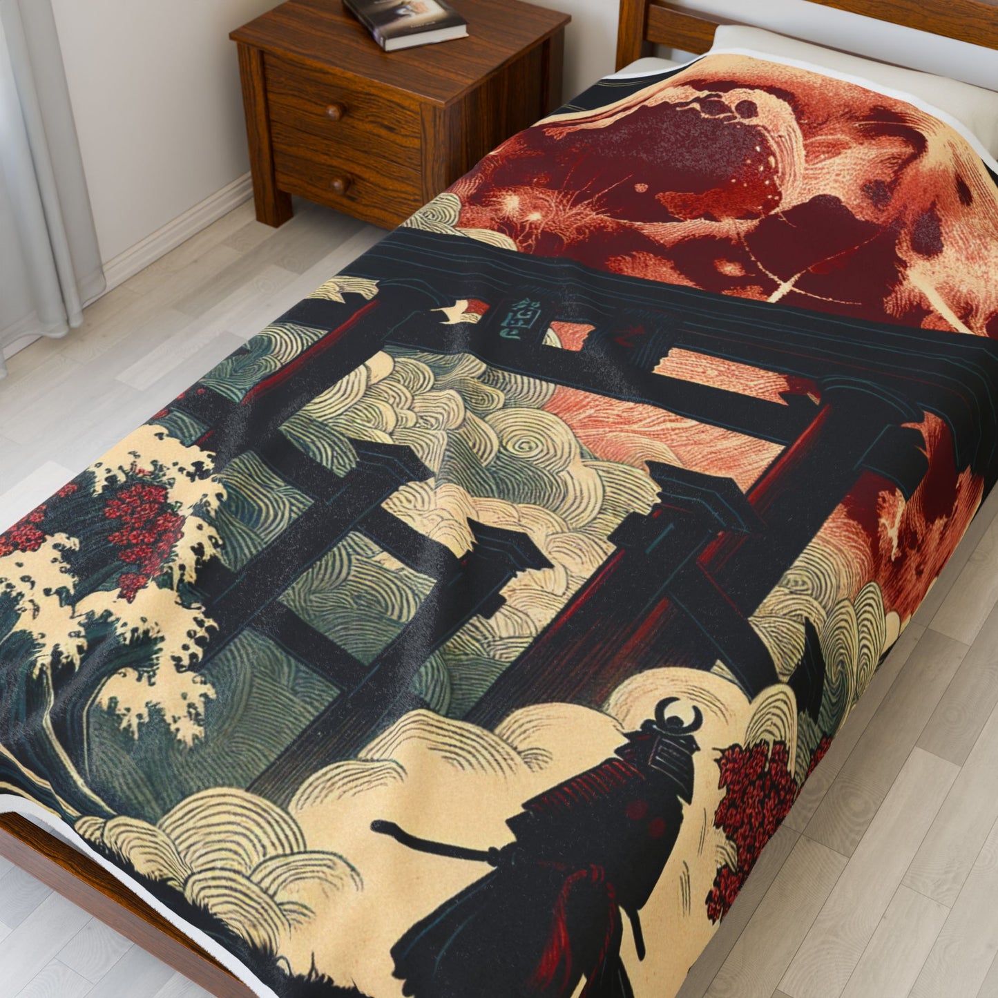 Samurai under the Vast Moon - Plush Blanket