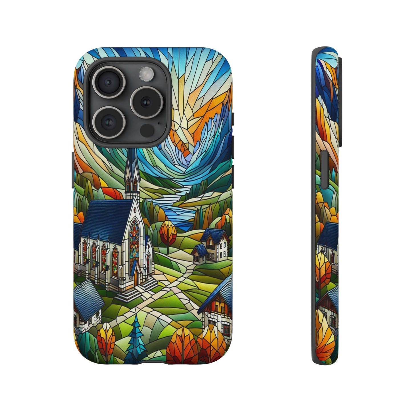 Stained Glass Countryside Scene - Phone Case