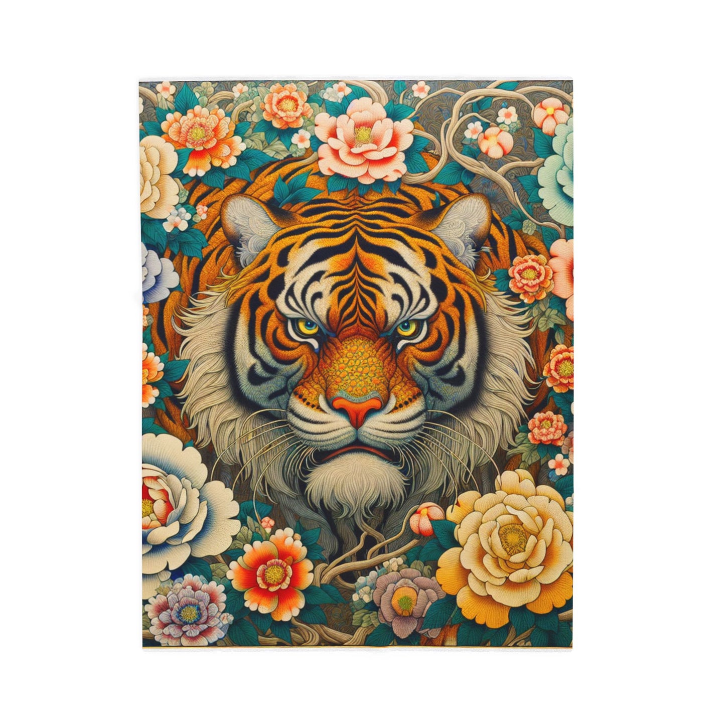 Tiger's Realm in Bloom - Plush Blanket