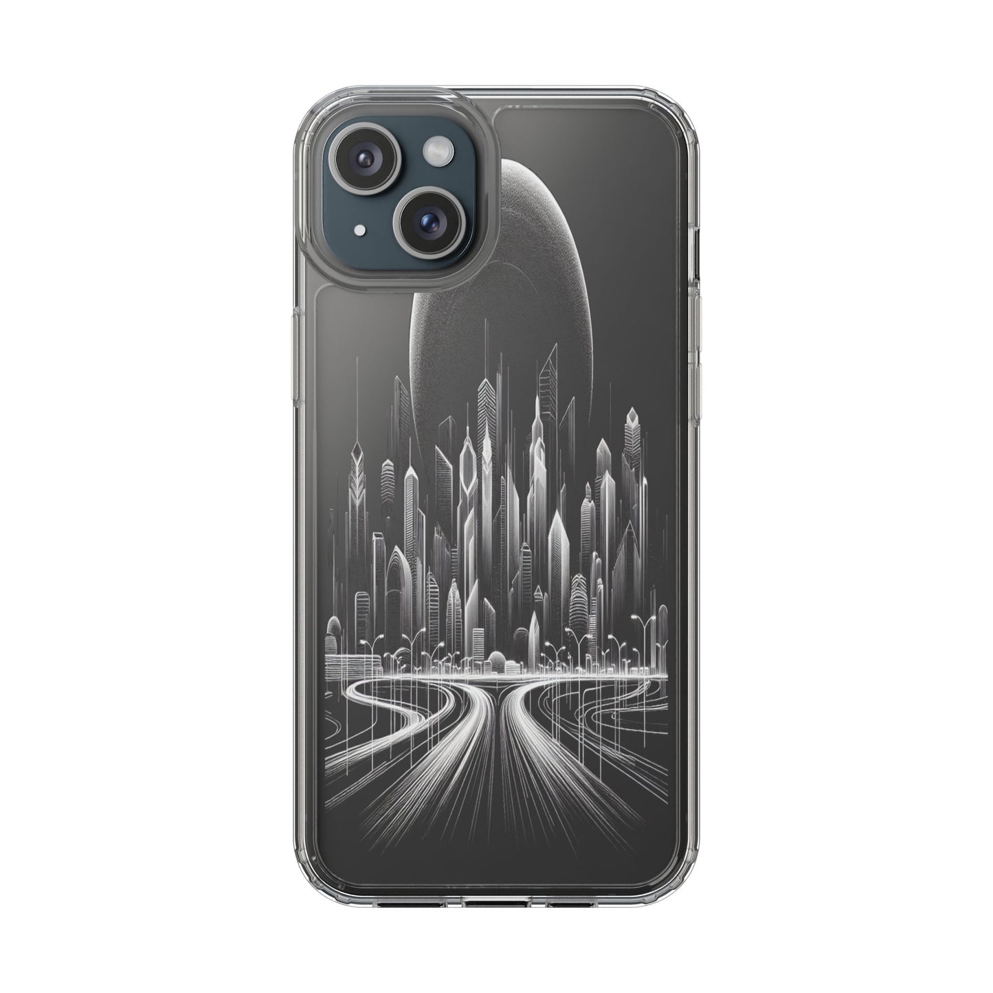 Transparent Futuristic Skyline Journey Iphone Case Compatible With Iphone 16 15 14 - Clear Phone Cover
