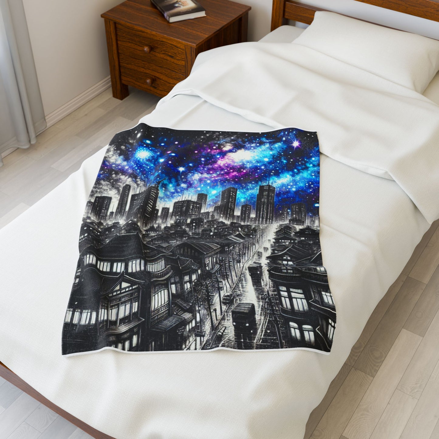 Evening Nebula Over the Cityscape - Plush Blanket