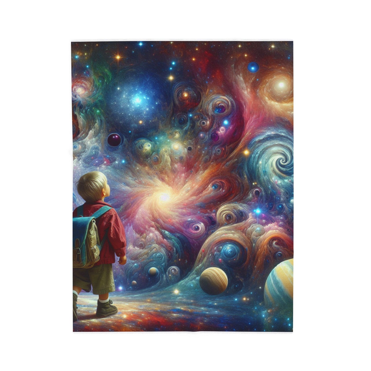 Young Explorer in a Cosmic Dream - Plush Blanket