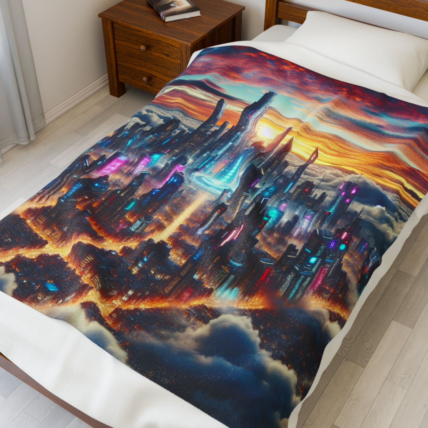 Futuristic Skyscrapers Above the Clouds - Plush Blanket